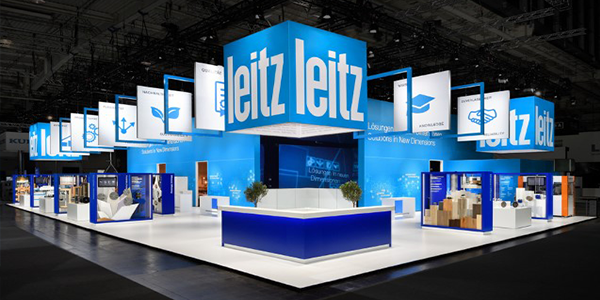 A landscape image showing off the new Leitz stand at the Ligna 2023 trade show in Hanover Germany