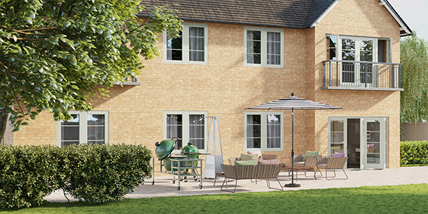 An image of a house exterior equipped with timber doors and windows created from the Lignum tooling system