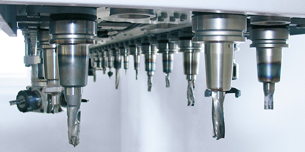 A selection of Leitz router cutters equipped on a CNC machining centre