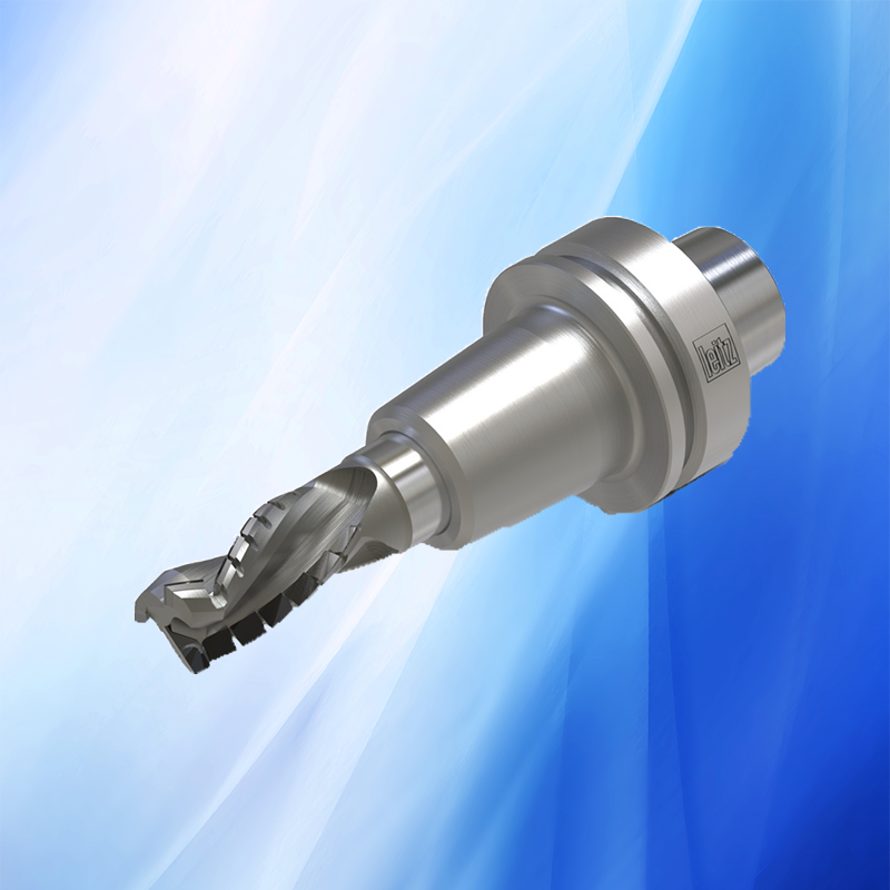A product photo displaying the Leitz Thermogrip Shrinkfit chuck on a light blue background
