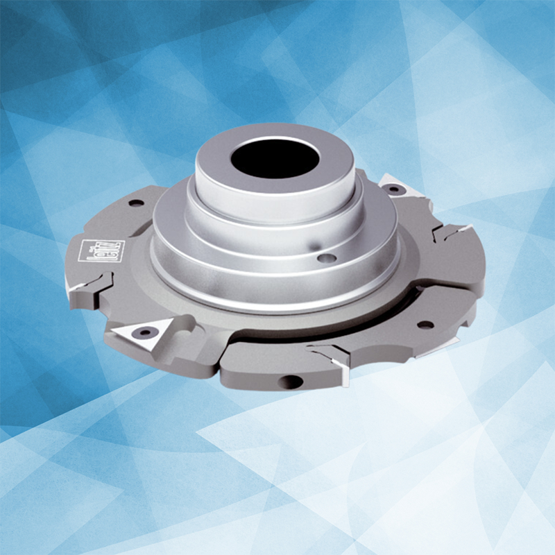 A Leitz steplessly adjustable grooving cutter head on a light blue background